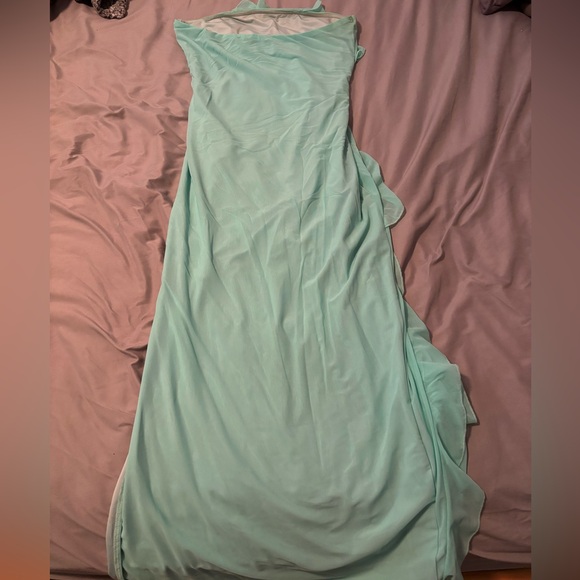 Turquoise Ruffled Strapless Prom Dress - Picture 6 of 6